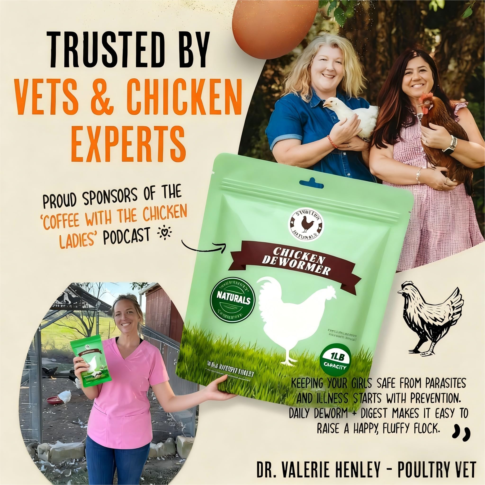 ZURPRISE dewormer powder packaging highlights natural, chemical-free poultry health support.