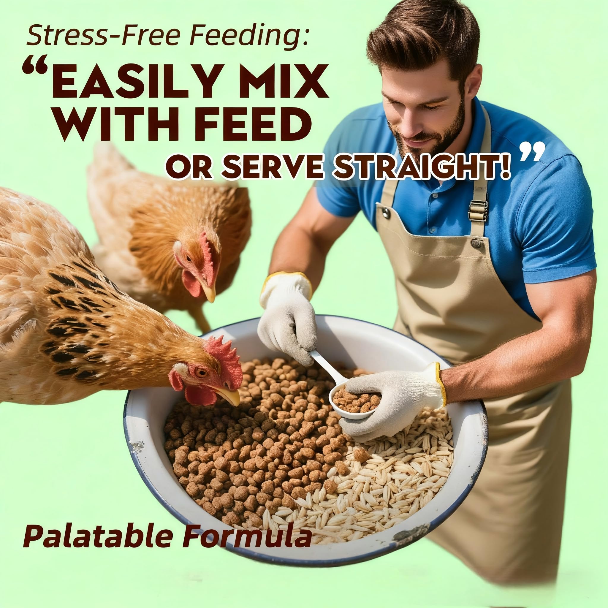 ZURPRISE chili-flavor dewormer powder shown with feed scoop for simple daily prep.