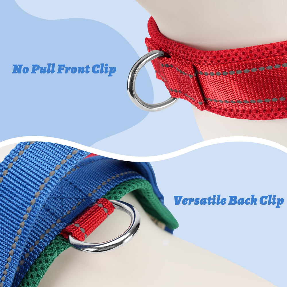 ZUVANO soft red dog harness front-chest D-ring view demonstrates no-pull control