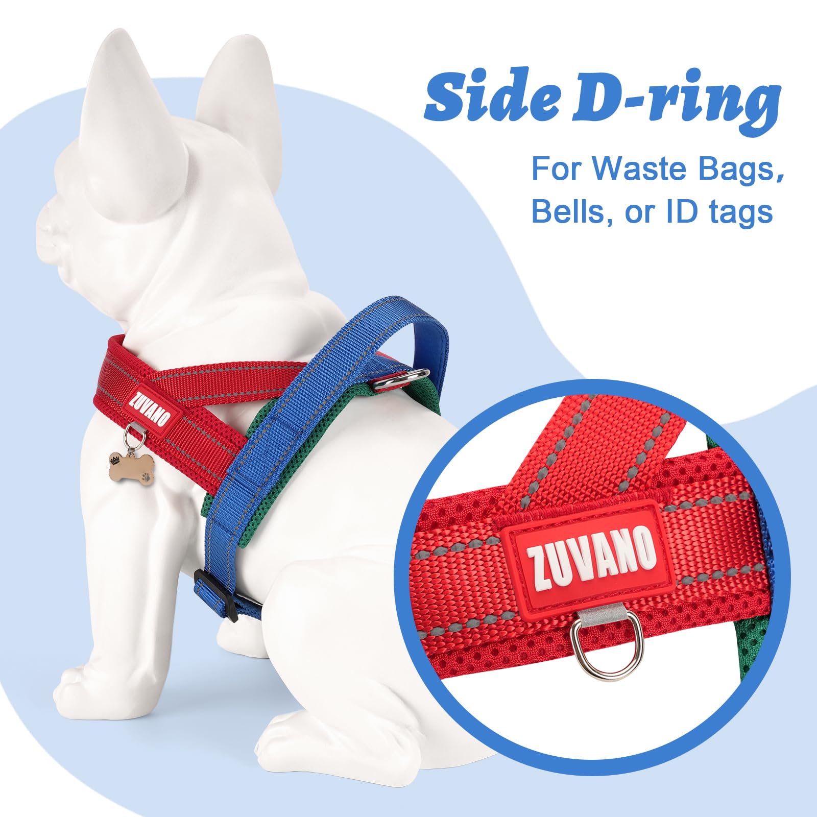 ZUVANO soft red dog harness no-pull design assists calm, controlled outings