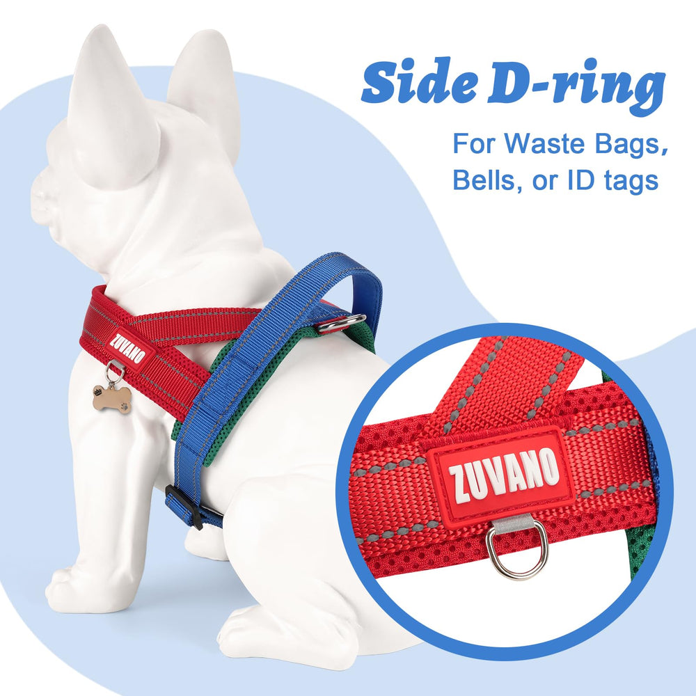 ZUVANO soft red dog harness no-pull design assists calm, controlled outings