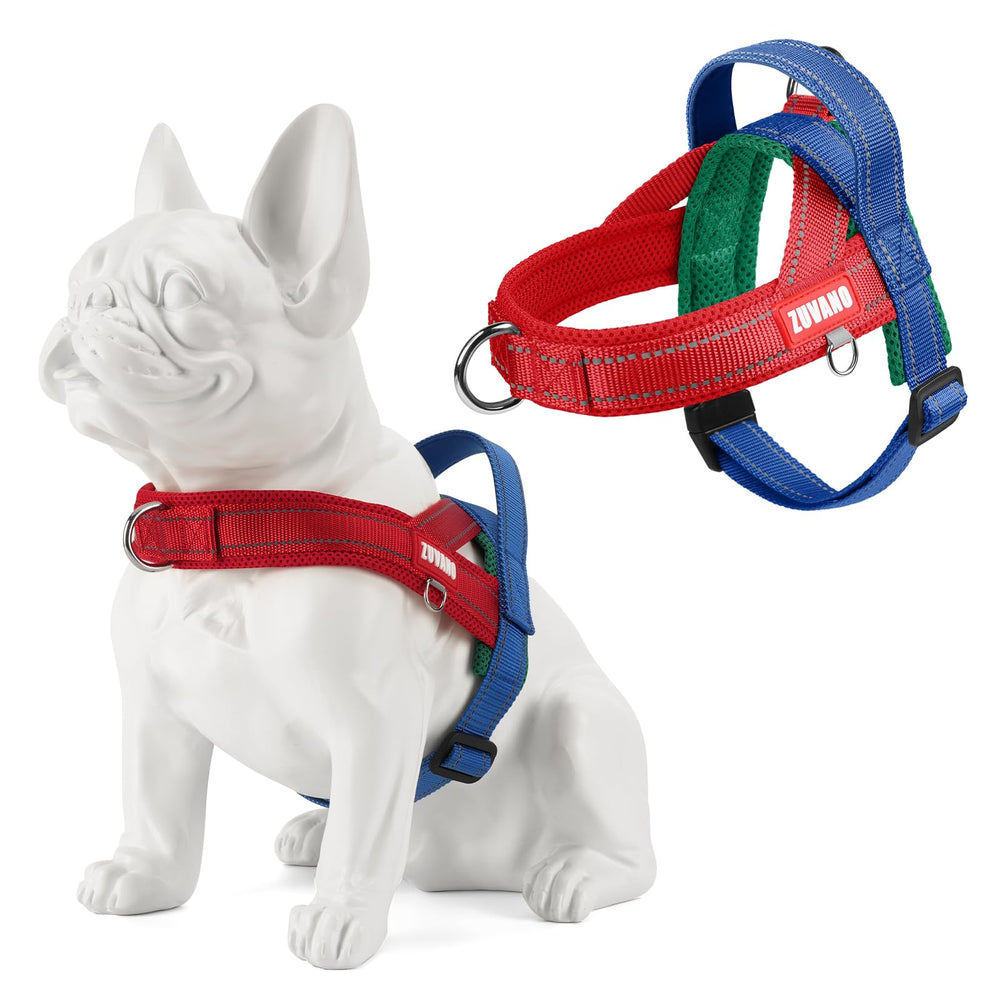 ZUVANO soft red dog harness side view shows breathable, comfortable daily-walk design