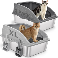 ZVBEK 2-pack stainless steel cat litter box with dark gray lid highlighted for large cats
