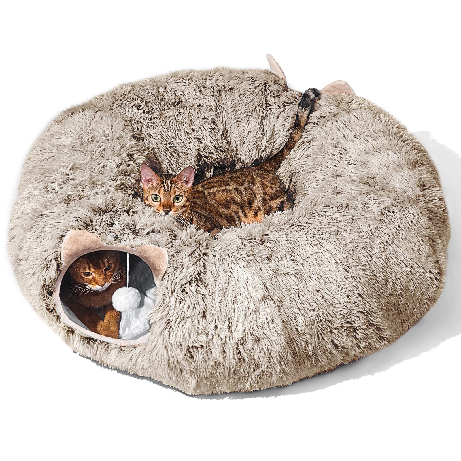 The ZVBEK cat tunnel in soft plush brown offers cozy exploration for indoor cats.