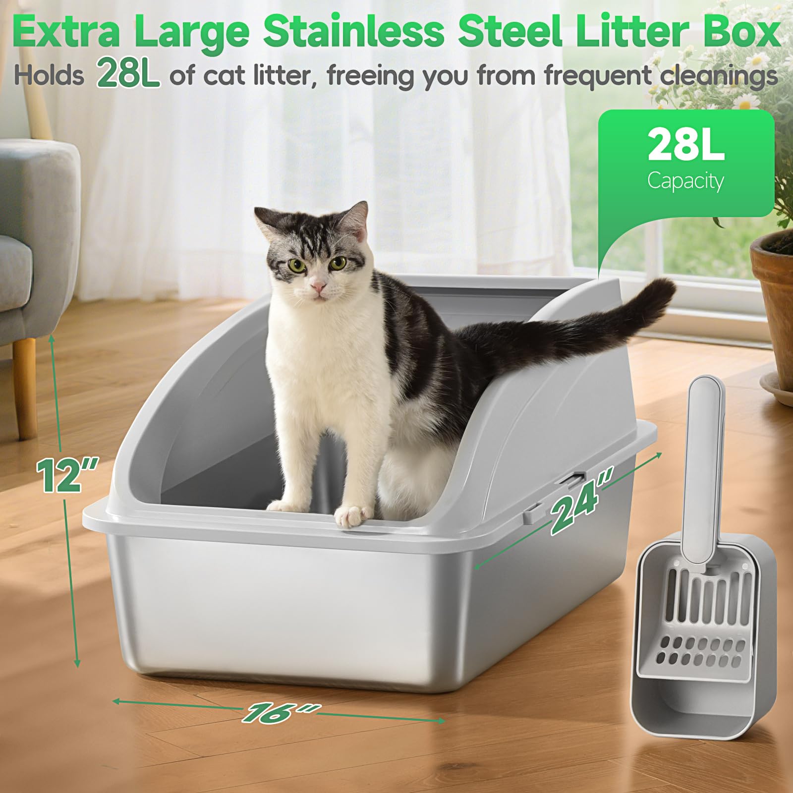 ZVBEK stainless steel litter box showing durable structure for long-term use