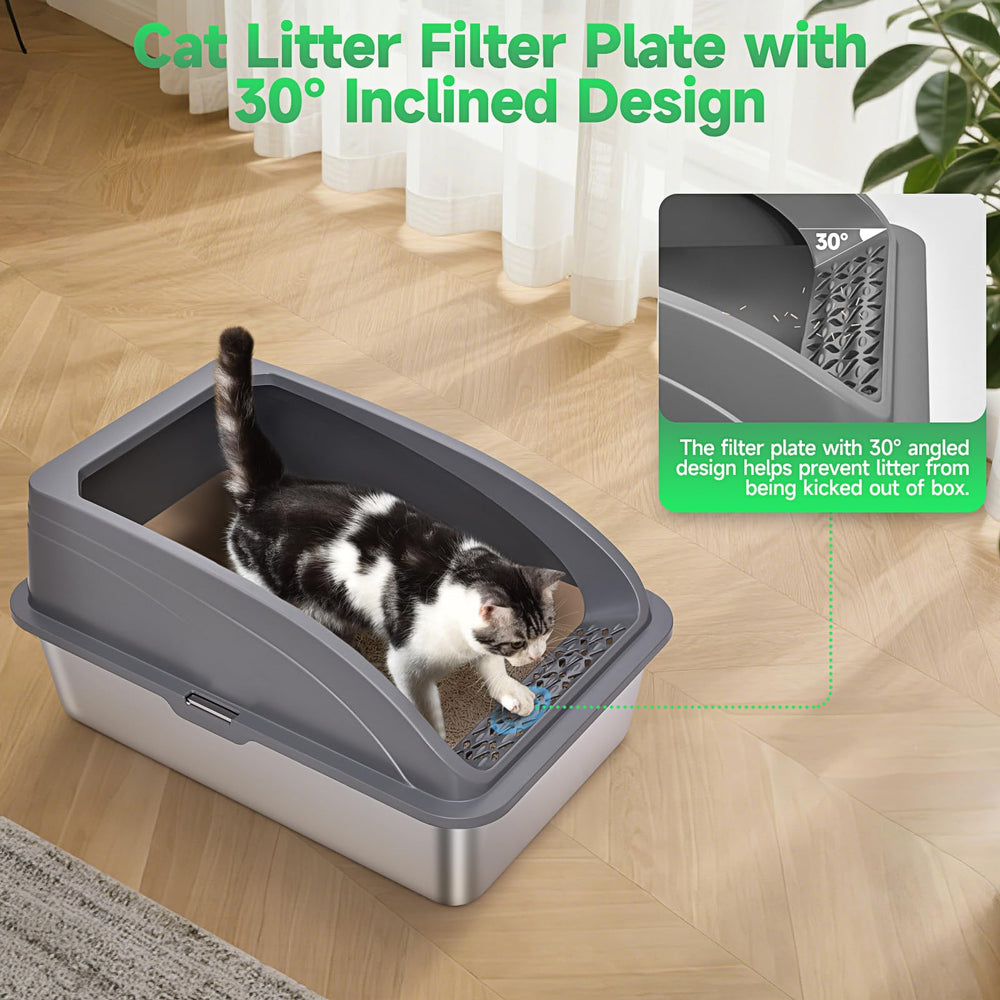 ZVBEK stainless steel litter box with easy-clean surface for quick rinsing