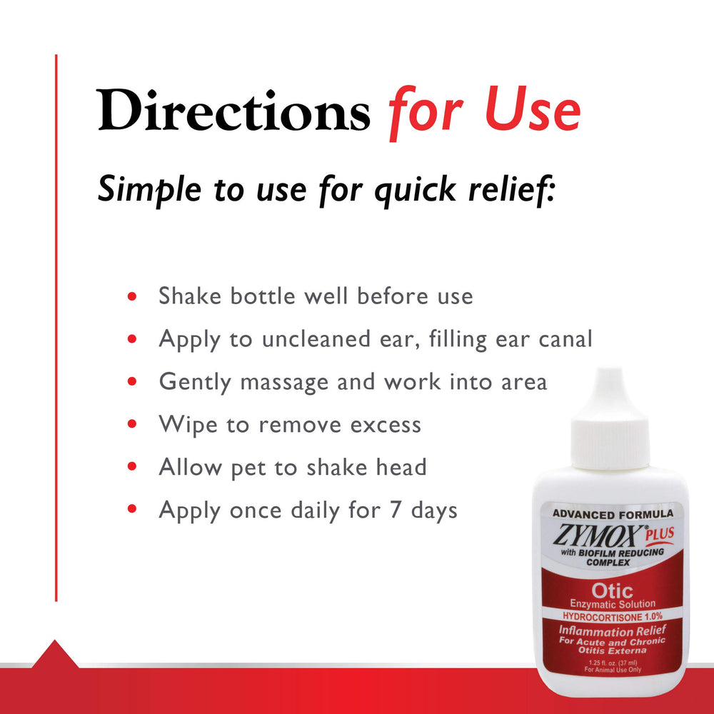 Zymox Advanced Formula Otic Plus on pets' ears supports comfort during daily activities