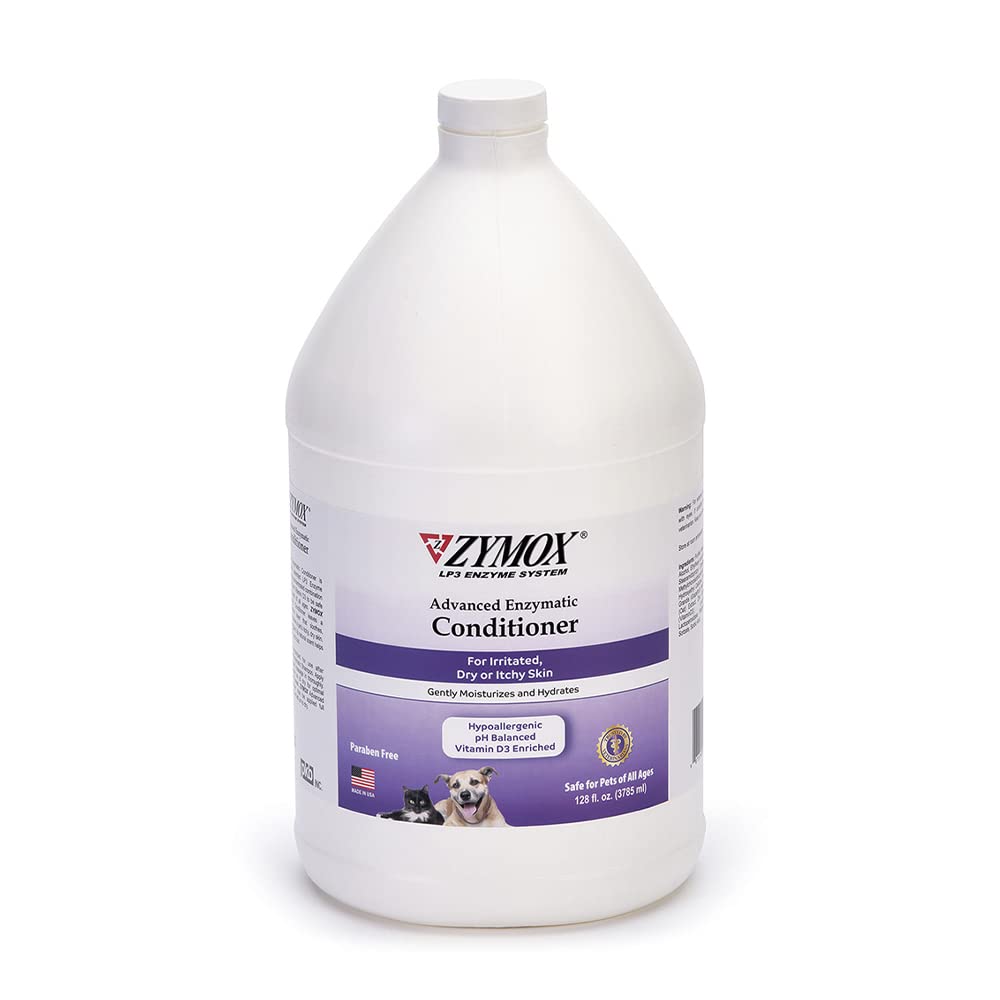 ZYMOX Advanced Leave-On Conditioner image shows dry, irritated skin with soothing hydration benefits for pets.