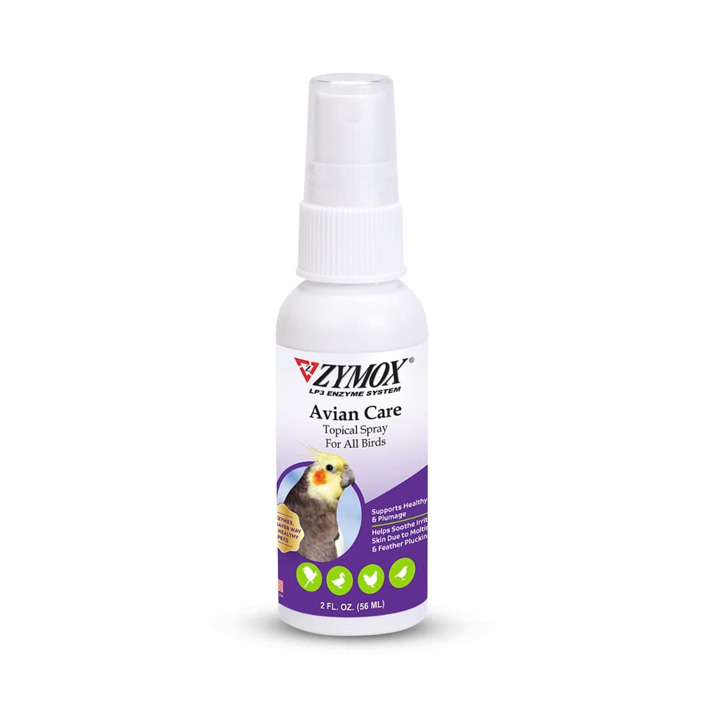 Zymox Avian Care Topical Spray bottle showing soothing skin and plumage support