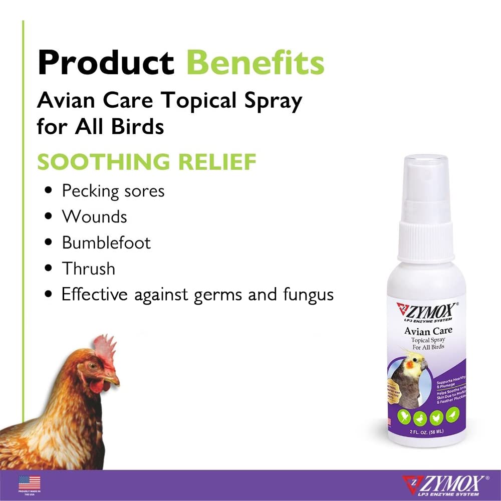 Label of Zymox Avian Care Topical Spray highlighting non-toxic formula