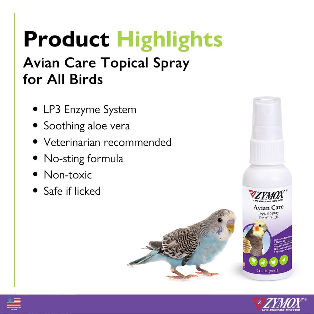 Close-up of feathers after Zymox Avian Care Topical Spray application