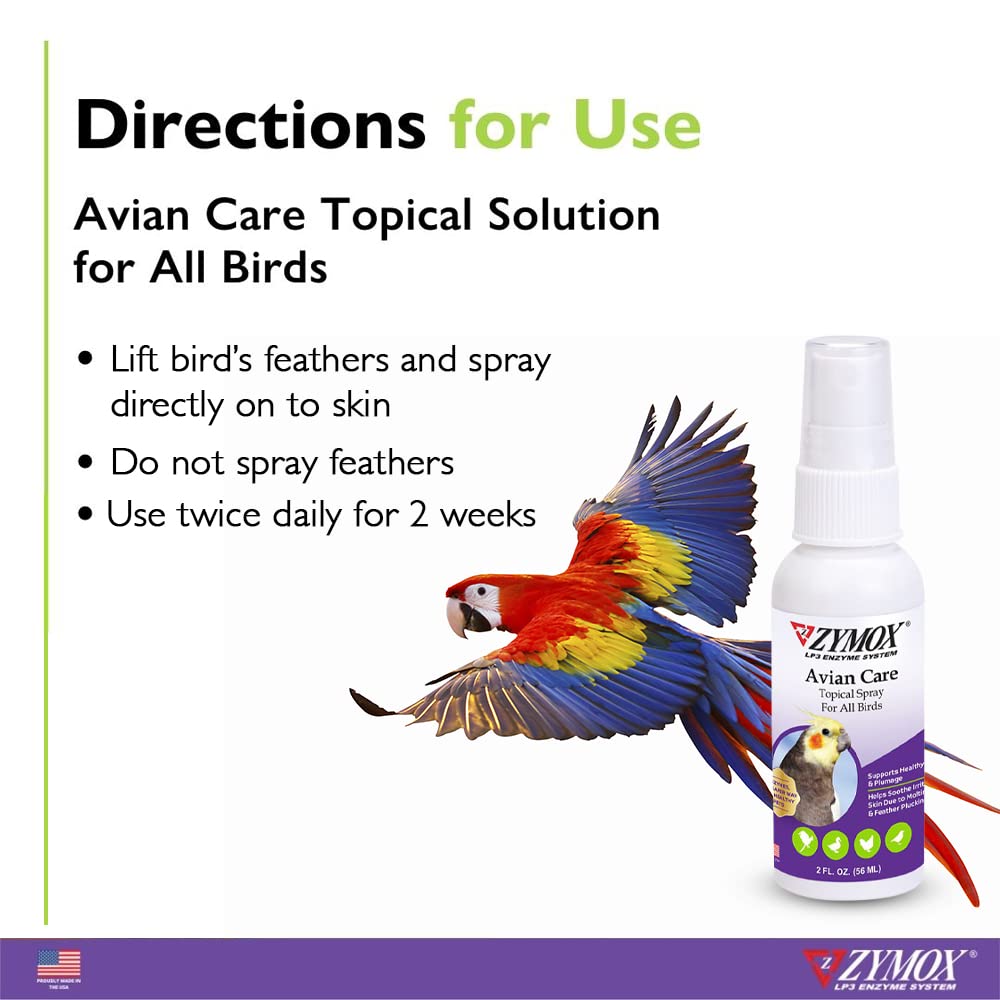Bird with healthier plumage after Zymox Avian Care Topical Spray grooming