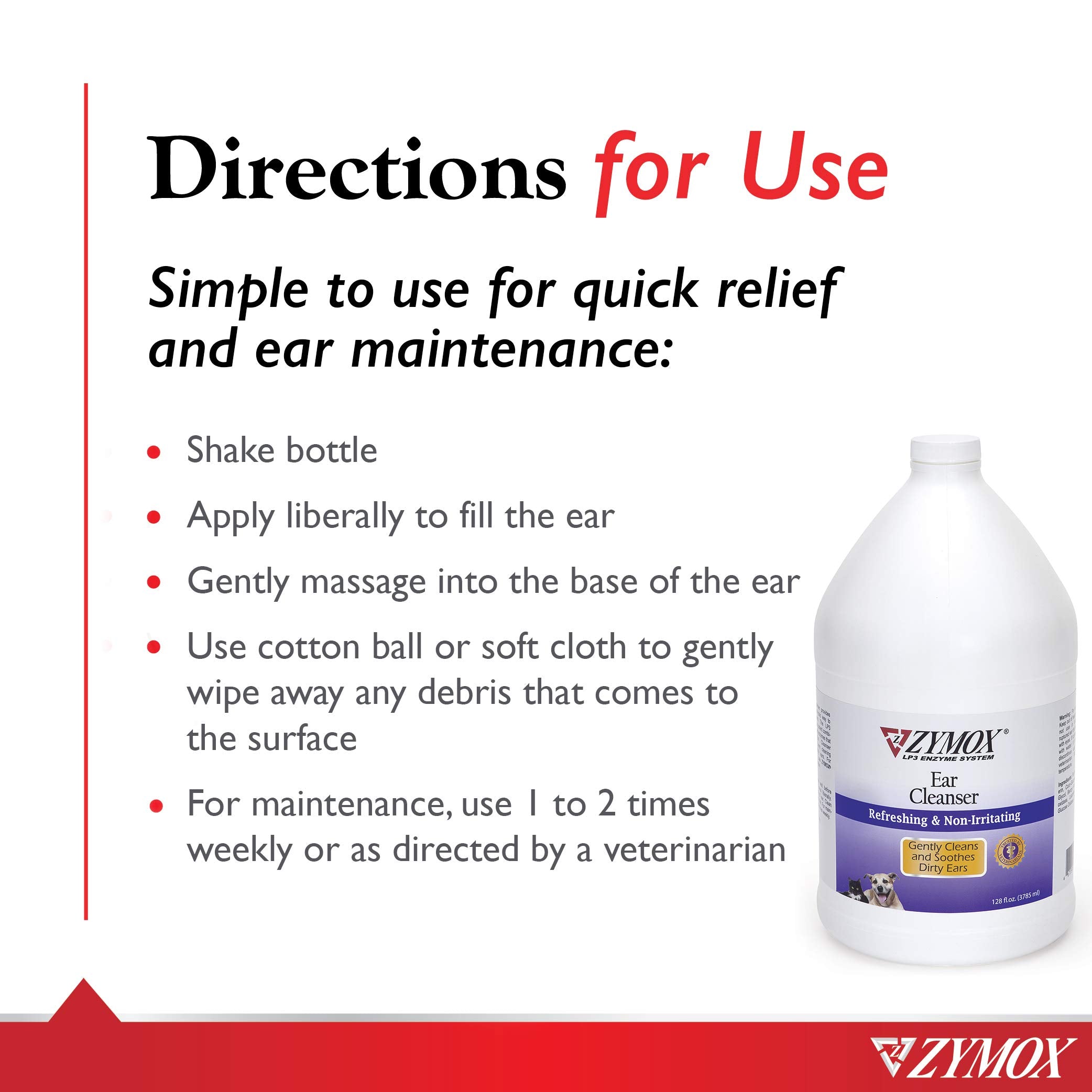 Zymox ear cleanser after-infection flush depicts safe ear rinsing.