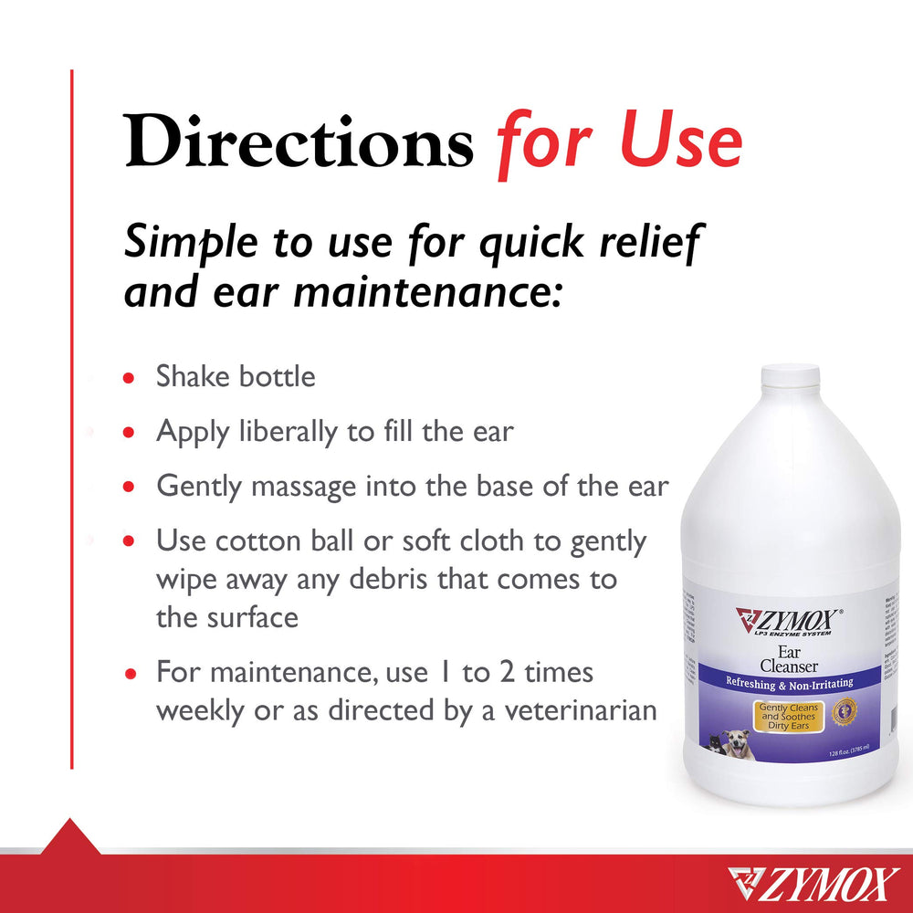 Zymox ear cleanser after-infection flush depicts safe ear rinsing.