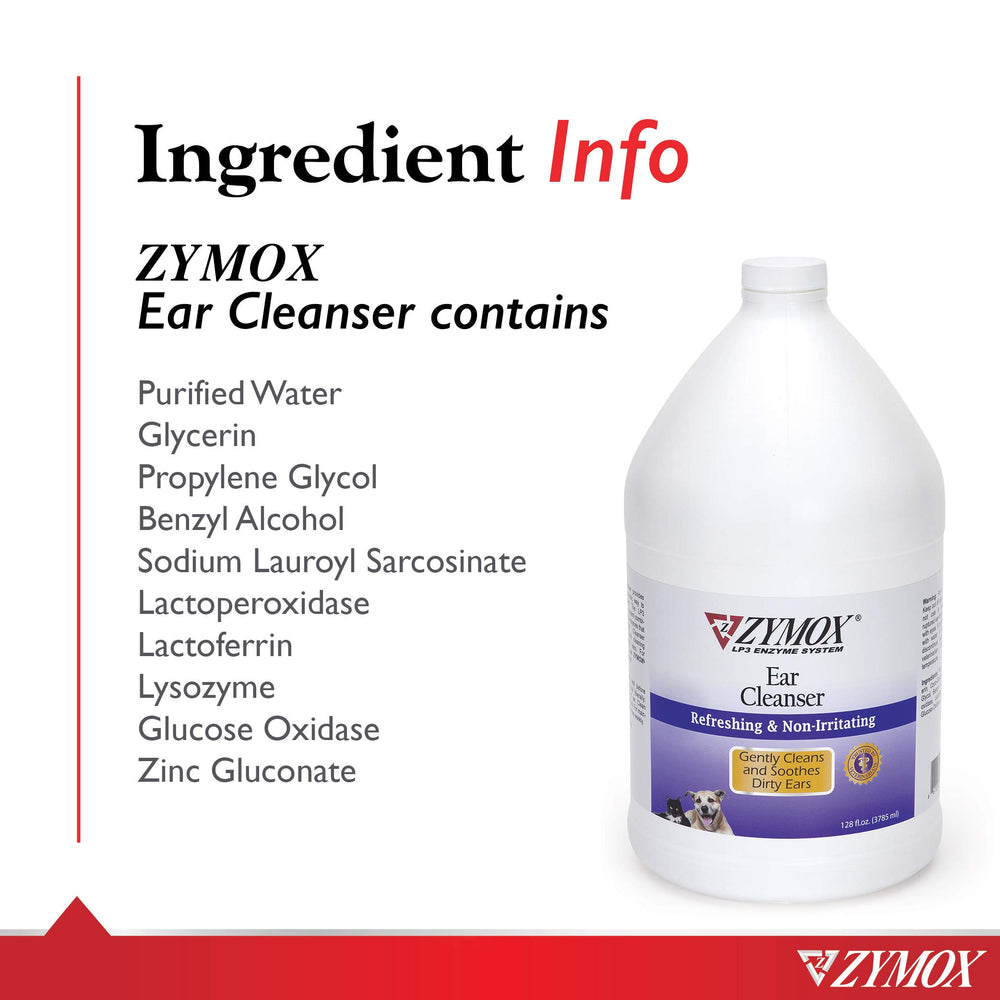 Zymox ear cleanser application close-up demonstrates gentle cleansing in action.