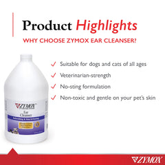 Zymox ear cleanser enzyme system highlighted in close-up image.