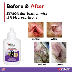 ZYMOX ear-solution application demonstrating no pre-cleaning required.