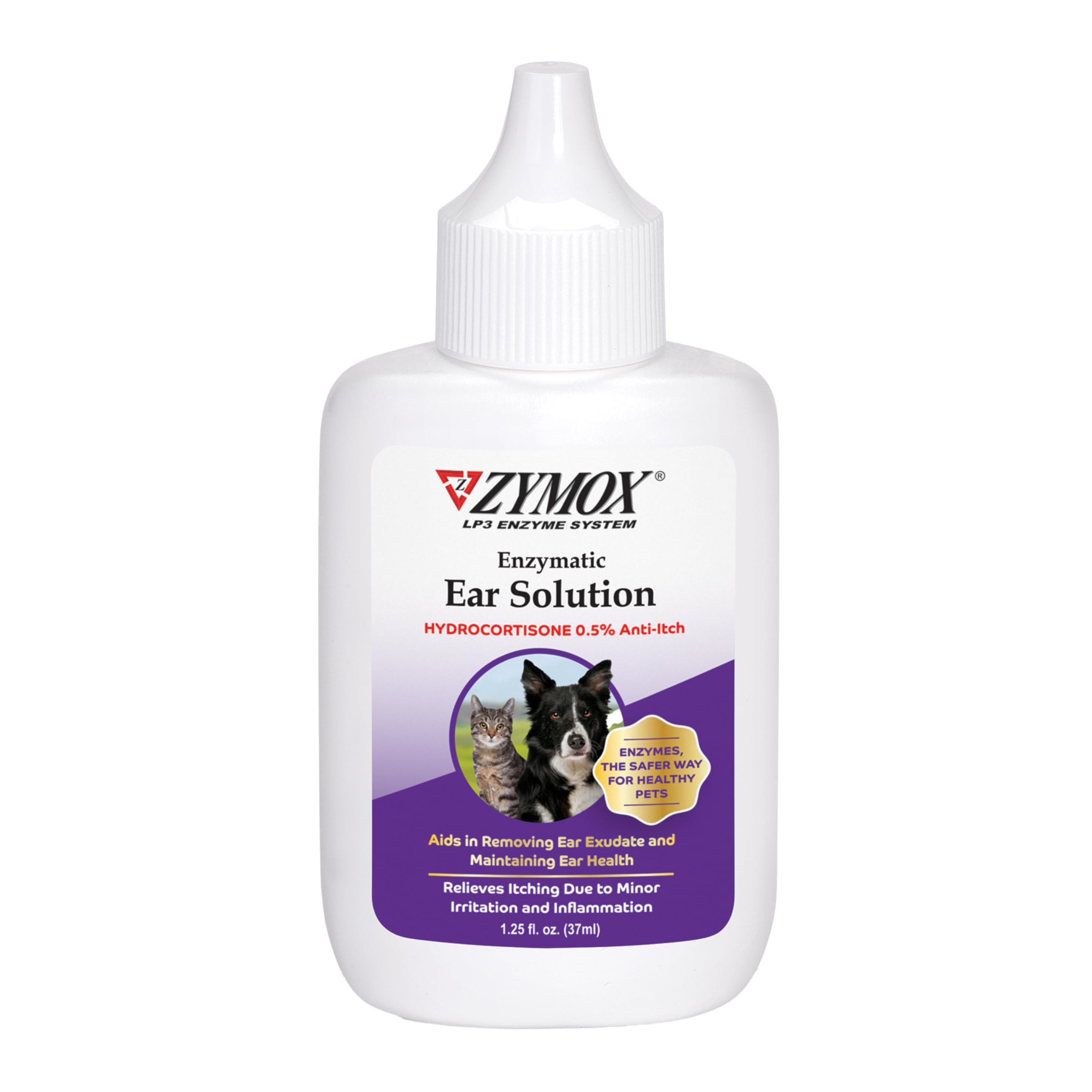 ZYMOX ear-solution bottle for easy dispensing in pet ear care.