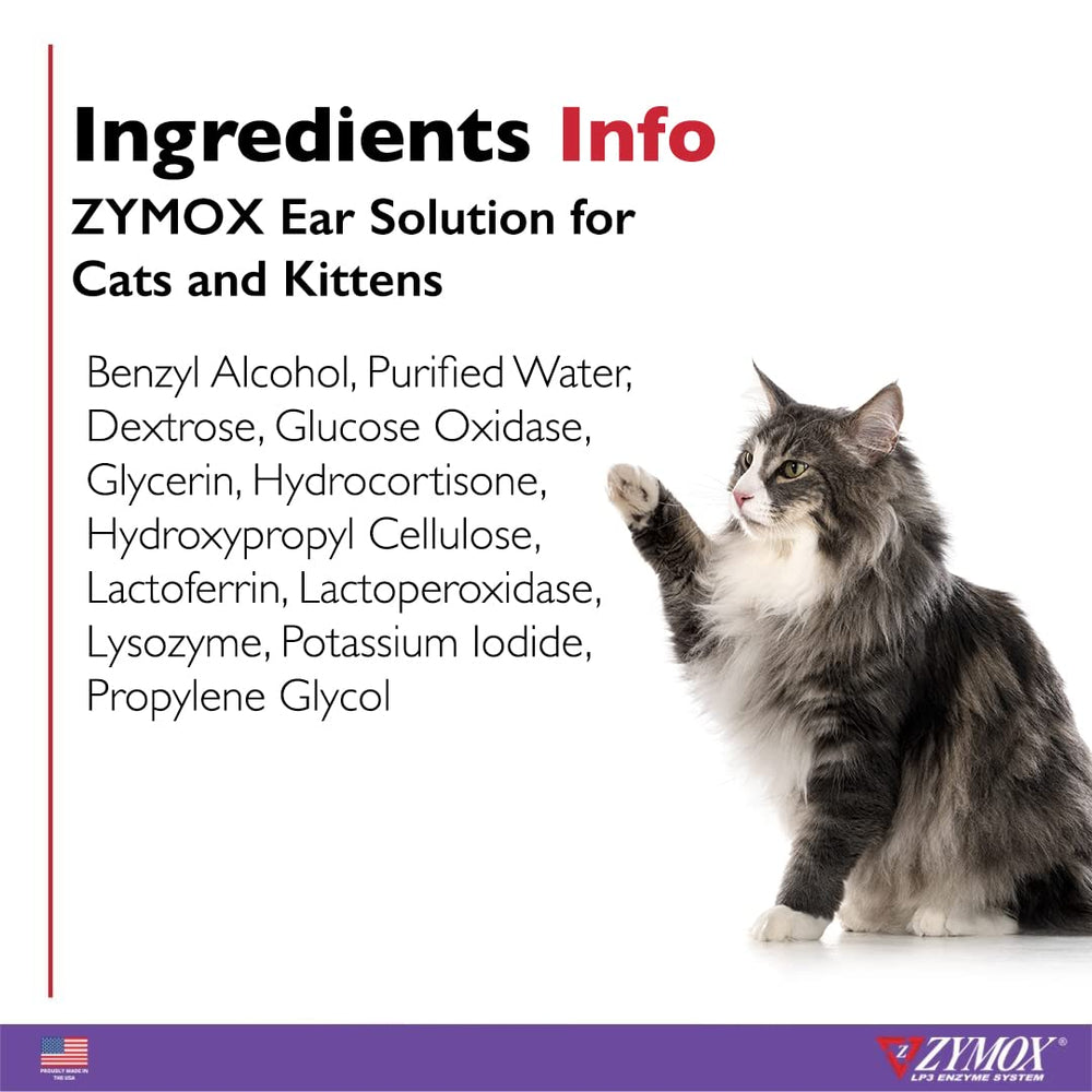 Zymox Ear Solution cap closeup emphasizes controlled dispensing for felines.