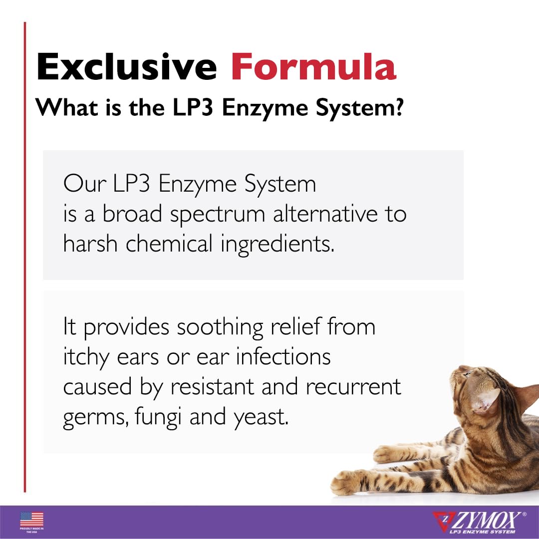 Zymox Ear Solution use in cat ear shows soothing care during application.
