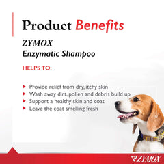 Zymox enzymatic shampoo foamy lather on coat delivers soothing cleansing.