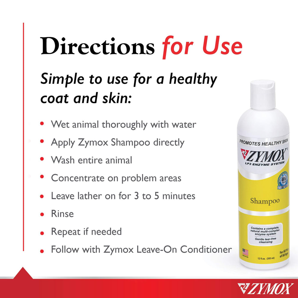 Zymox enzymatic shampoo designed for sensitive skin with gentle cleansing.
