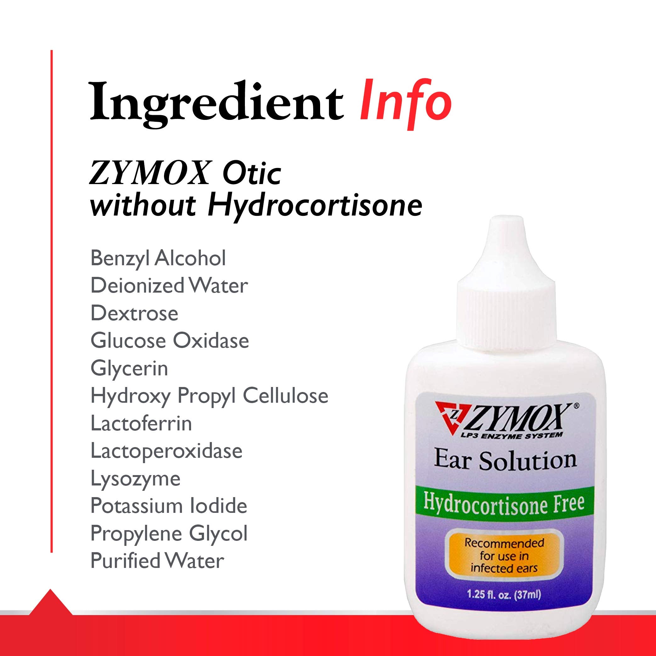 Zymox Otic LP3 enzyme-system highlights cleansing action in the ear.