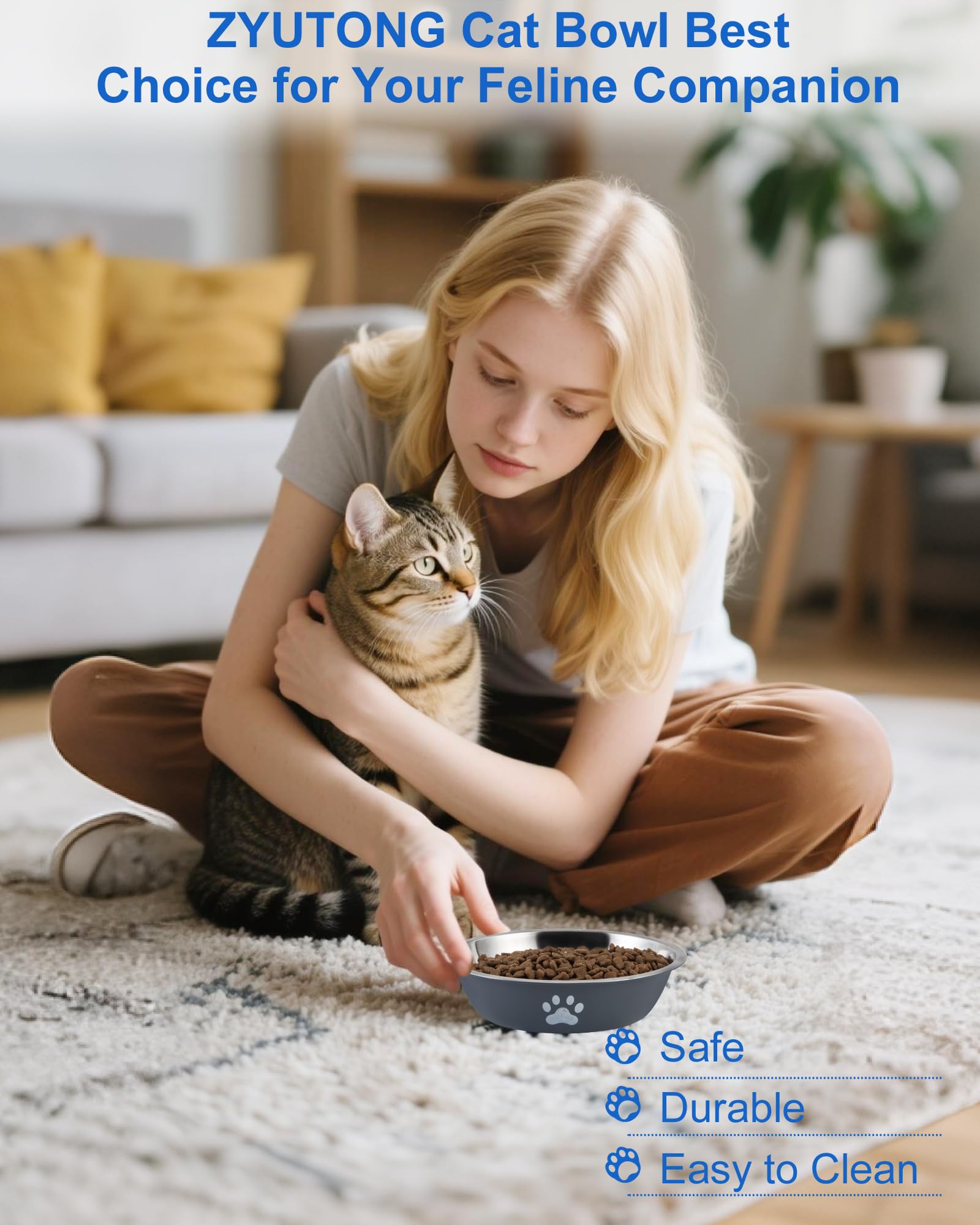 ZYUTONG six-pack grey cat bowls for multi-pet households and organized meals.
