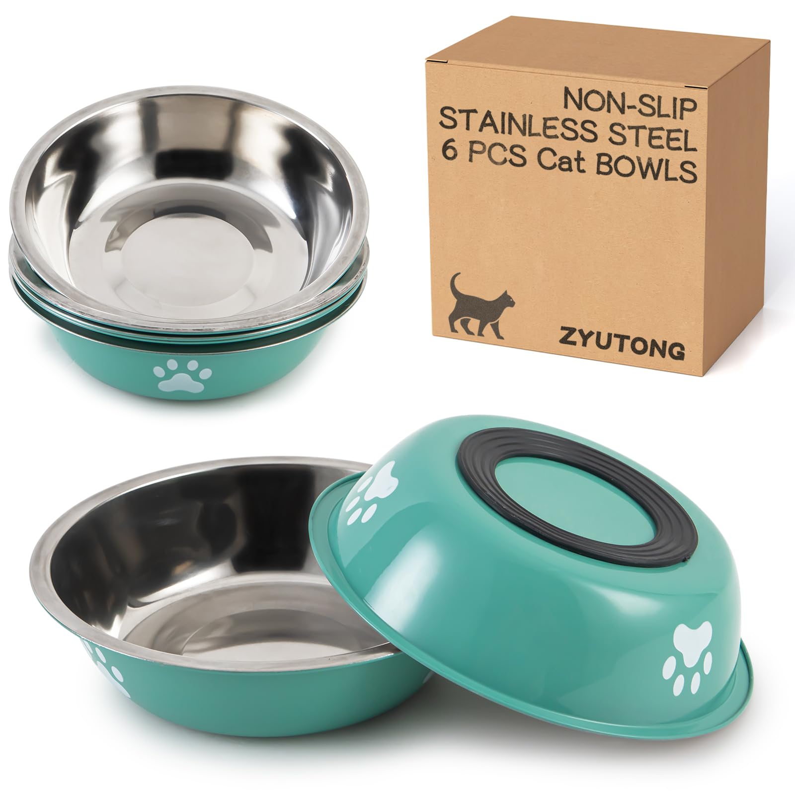 ZYUTONG 6-pack stainless steel cat bowls top view for organized meals.