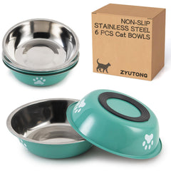 ZYUTONG 6-pack stainless steel cat bowls top view for organized meals.