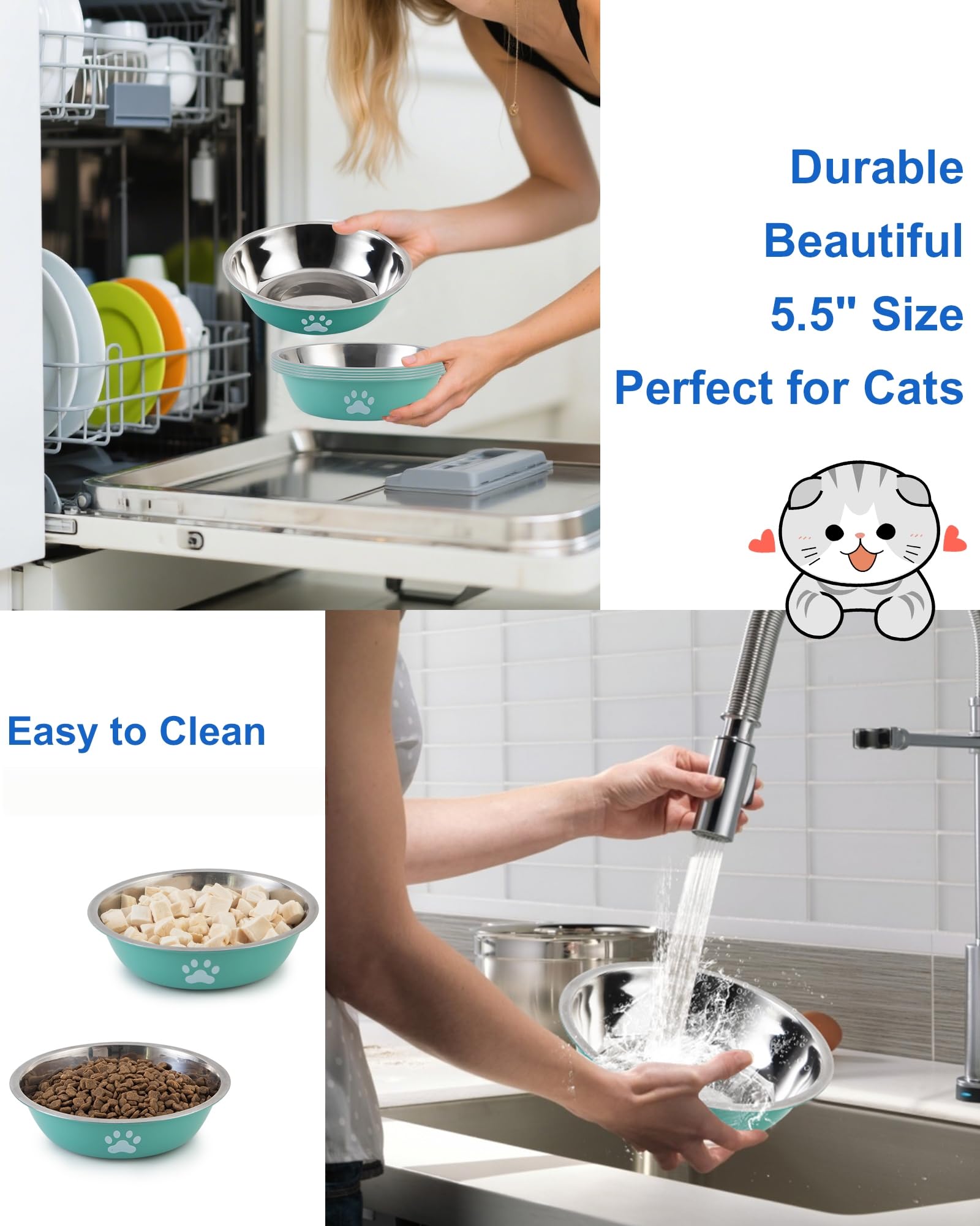 ZYUTONG cat eating from bowls in kitchen for daily meals.