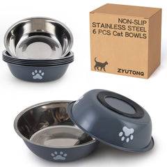 ZYUTONG six-pack stainless steel bowls in a neat mealtime setup showing durable metal construction.